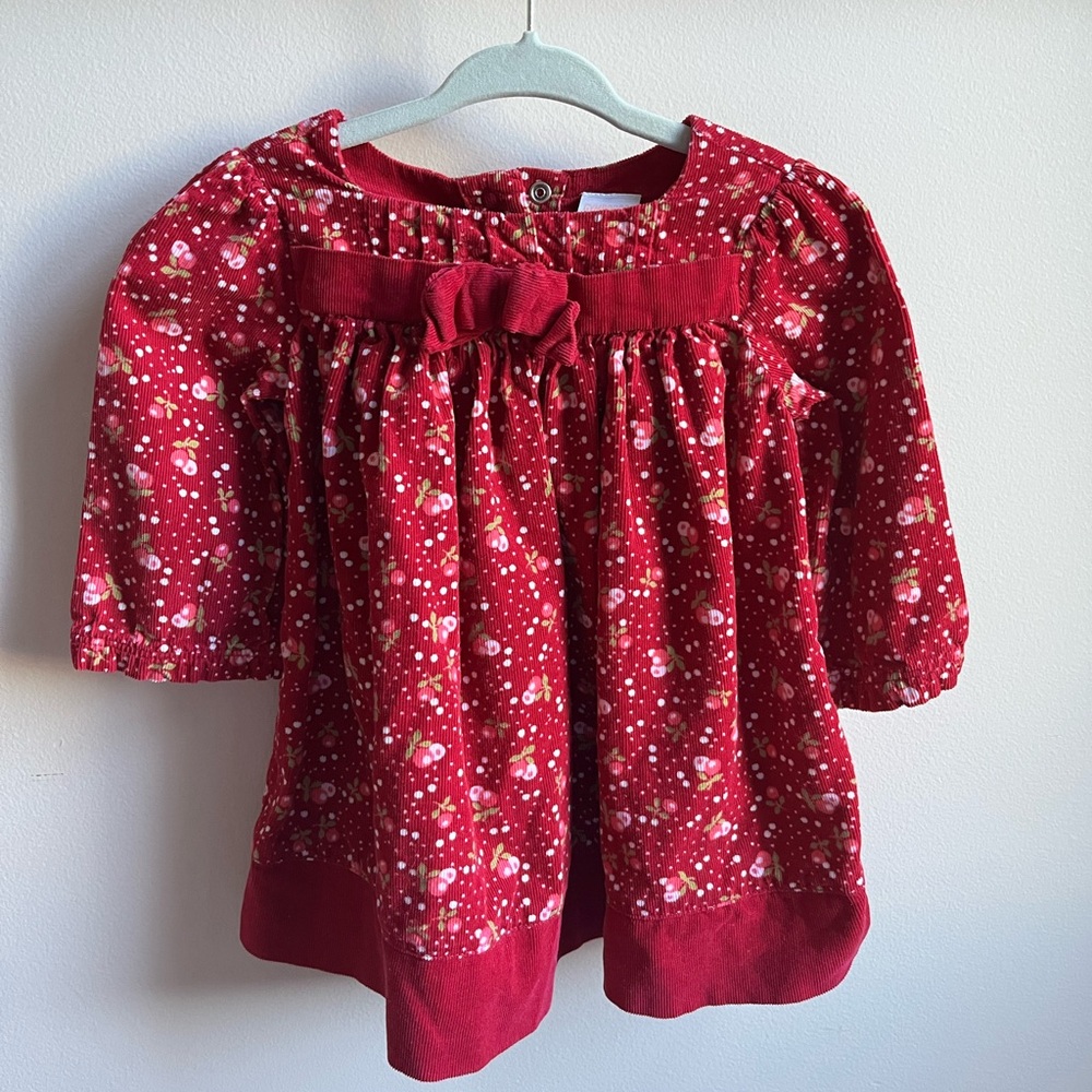 Gymboree Red Corduroy Dress With Flowers | Holiday | Size 6-12 Months - Picture 1 of 4